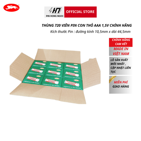 Thùng 720 Viên Pin AA Con Thỏ 1,5V Nhãn Đỏ R6P Vỉ PVC4 1,5V chính hãng