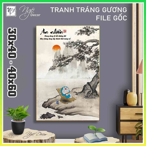 Tranh Tráng Gương ĐÔ RÊ MON THƯ PHÁP AN NHIÊN chế hài hước CAO CẤP