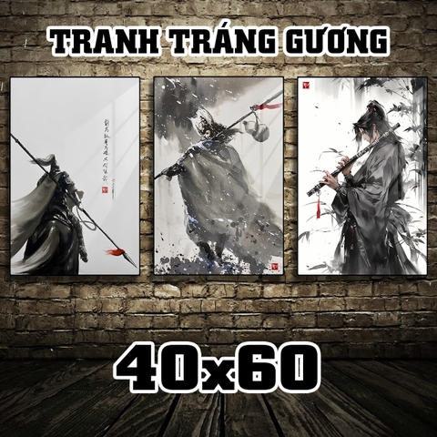 Tranh Tráng Gương Thuỷ Mặc ĐƠN THƯƠNG ĐỘC MÃ cao cấp - Kích thước 40x60cm