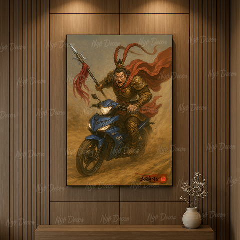 Tranh LỮ BỐ CƯỠI XÍCH TƠ, tranh chế vô tri hài hước, tranh tráng gương có khung bo viền, tặng phụ kiện treo tường, decor phòng, treo phòng ngủ, phòng khách, nhiều kích thước