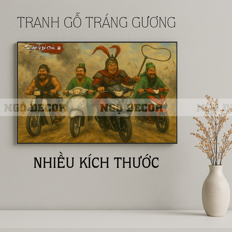 Tranh TAM ANH LỮ BỐ CHIẾN  tranh chế vô tri hài hước, tranh tráng gương có khung bo viền, tặng phụ kiện treo tường, decor phòng, treo phòng ngủ, phòng khách, nhiều kích thước