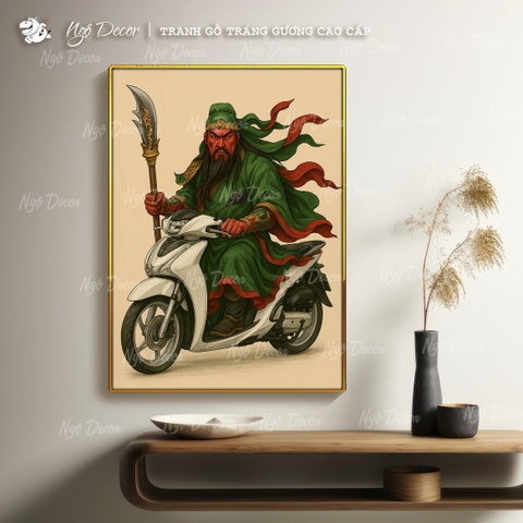 Tranh QUAN CÔNG CƯỠI XE, tranh chế vô tri hài hước, tranh tráng gương có khung bo viền, tặng phụ kiện treo tường, decor phòng, treo phòng ngủ, phòng khách, nhiều kích thước