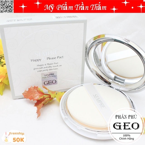 Phấn phủ kiềm dầu Geo Ngọc trai Sempre Happy & Please Pact Hàn Quốc Chính Hãng ⭐ CÓ VIDEO HÀNG THẬT DO SHOP TỰ QUAY ⭐