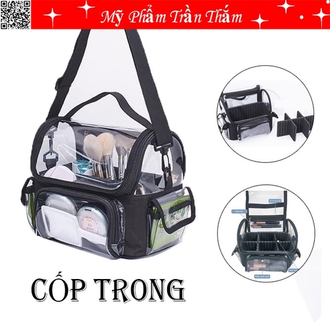 Túi cốp trong suốt đựng cọ phấn siêu xinh có dây đeo