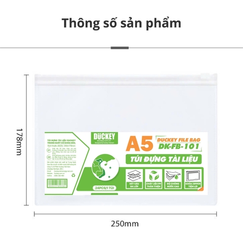 Túi Đựng Tài Liệu Duckey DK-FB-101 (A5) Trong suốt – Khóa kéo – Chất liệu thân thiện.