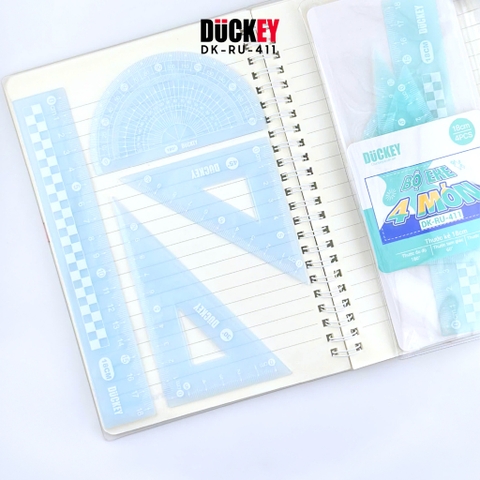 Bộ thước eke 4 món Duckey RU-411 – Thước học sinh nhựa dẻo, đo vẽ hình học chính xác
