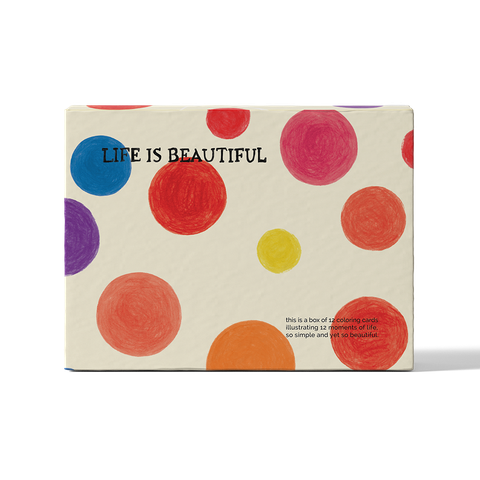 LIFE IS BEAUTIFUL—Hộp 12 thiệp tô màu chủ đề Lòng yêu cuộc sống