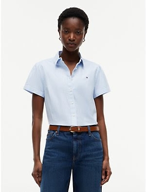 Short-Sleeve Oxford Shirt Powder Blue Stripe XW04752-C31