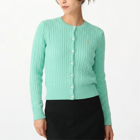 Polo Ralph Lauren Girls' 7-16 Mini-Cable Button Front Cardigan Mint Green 313543047503