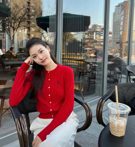 Polo Ralph Lauren Girls 7-16 Mini-Cable Cotton Cardigan Red 313543047073