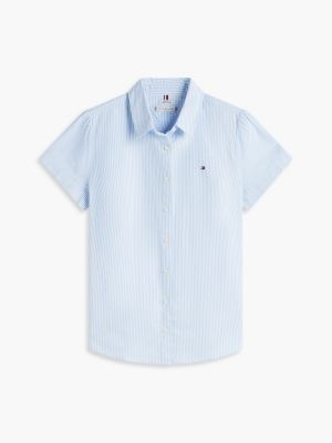 Short-Sleeve Oxford Shirt Powder Blue Stripe XW04752-C31