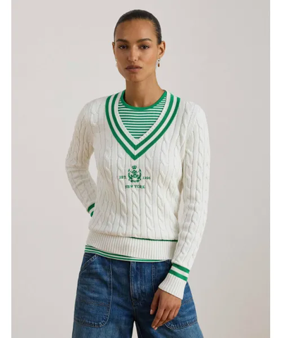 Ralph Lauren Cable-Knit Cricket Sweater Lauren Woman White/Stem 200P07026001