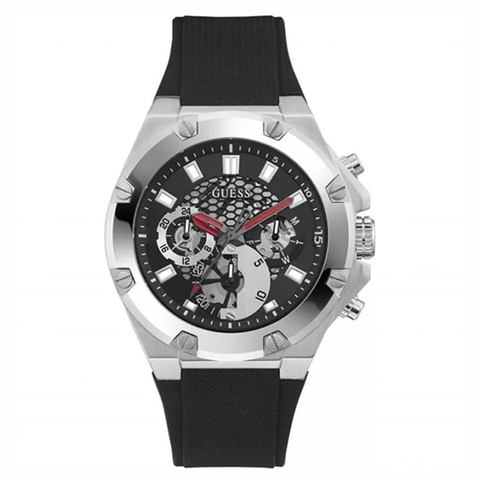 GUESS Men's Stainless Steel Quartz Watch with Silicone Strap, Black, 22 (Model: GW0334G1)