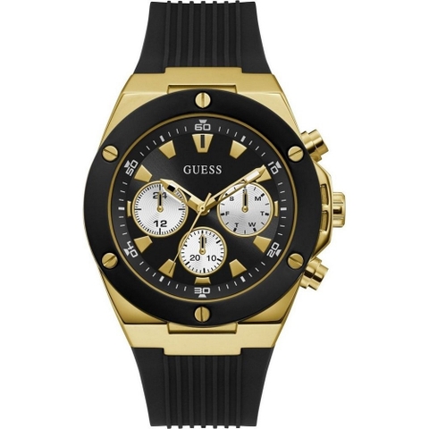 GUESS Men's Stainless Steel Analog Watch with Silicone Strap, Black, 24 Model: GW0057G1
