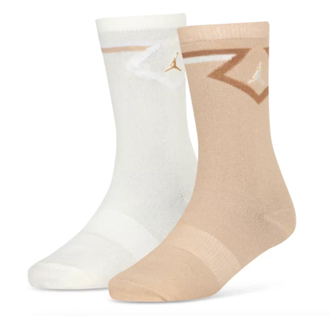 Jordan Big Kids Diamond Logo High Crew Socks Beige 2-pack BJ0099-W3Z