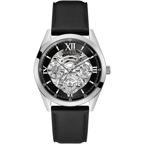GUESS Mens Black Silver Tone Multi-function Watch GW0389G1