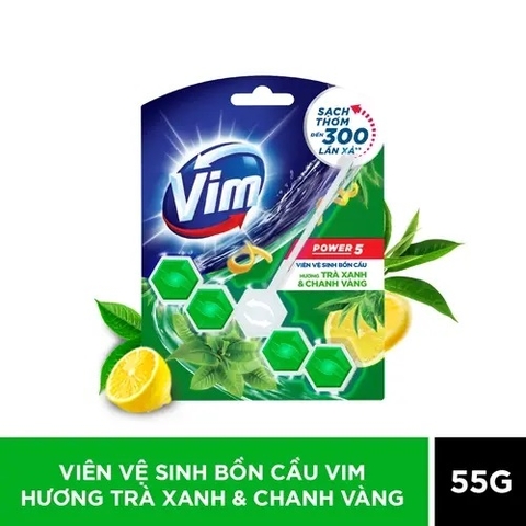 VIM Viên treo bồn cầu hương Trà xanh & chanh vàng 55g/9 viên