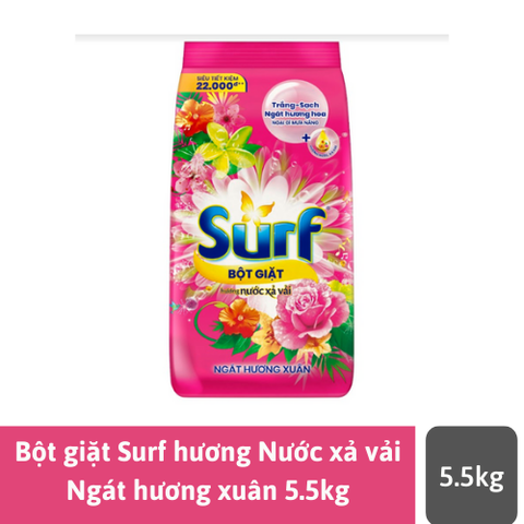 SURF Bột Giặt hương nước xã vải ngát hương xuân 5.5kg