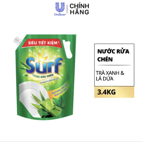 SURF nước rửa chén hương Trà Xanh & Lá Dứa 3.4kg