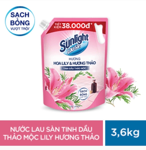 Nước lau sàn Sunlight tinh dầu thảo mộc lily hương thảo túi 3.6kg