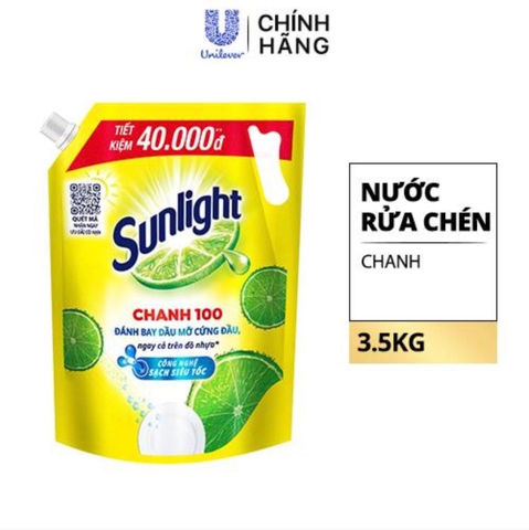 Nước rửa chén Sunlight chanh 100, túi 3.5kg