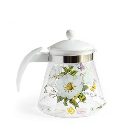 Bình trà thủy tinh chịu nhiệt 1,2 lít hoa mộc lan trắng Magnolia Simax Otto