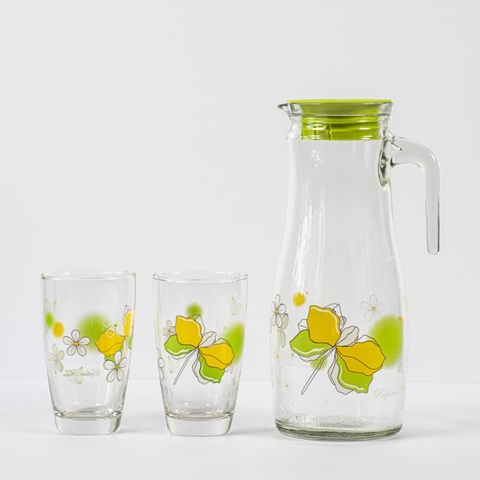 Bộ 1 bình ly 1,4 lít và 2 cốc uống nước 320ml Hàn Quốc The Glass-GI801AA