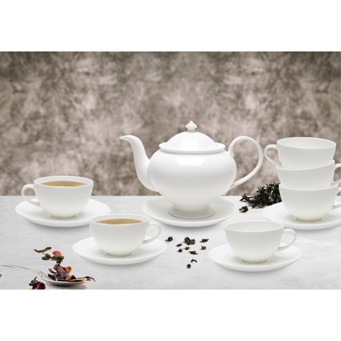 Bộ ấm tách trà Đèn Thần trắng cỡ to (ấm 1,3L+ tách 220ml) sứ xương Hàn Quốc Haengnam 98104