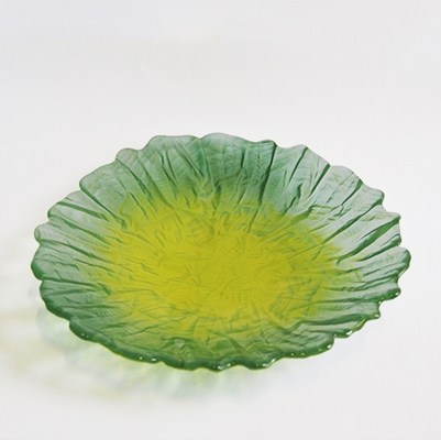 Đĩa thủy tinh màu xanh lá cây 24cm thả hoa, đựng hoa quả Walther-Glas: Rocks Jungle-1400231