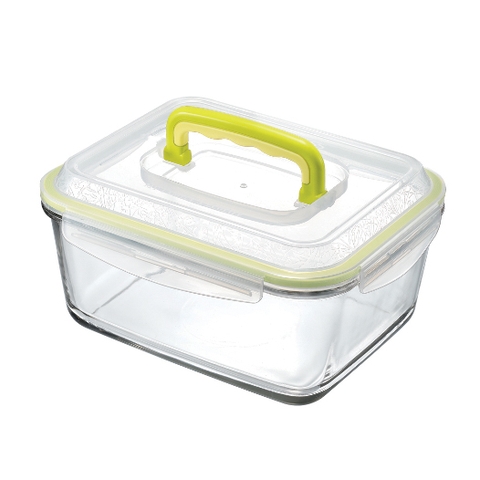 Hộp đựng thực phẩm chữ nhật có quai xách 1800ml Hàn Quốc The Glass-P748