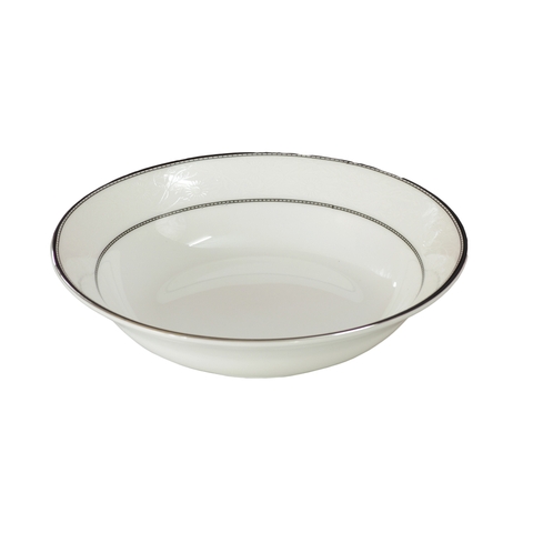 Đĩa sâu lòng trắng sứ tro xương viền bạc Hàn Quốc Haengnam