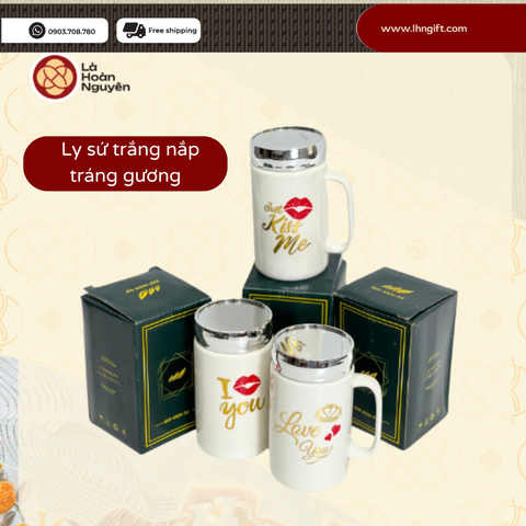 Ly sứ trắng nắp gương