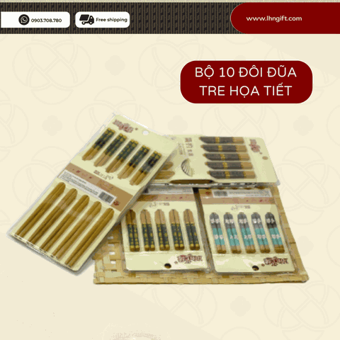 Bộ 10 đôi đũa tre họa tiết
