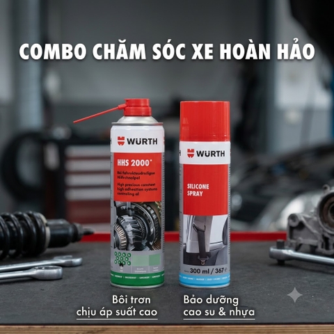 [Combo Bán Chạy] Bộ Đôi Bôi Trơn Cao Cấp Wurth Đức X2 Bảo Vệ Xe: Wurth HHS 2000 + Silicone Spray