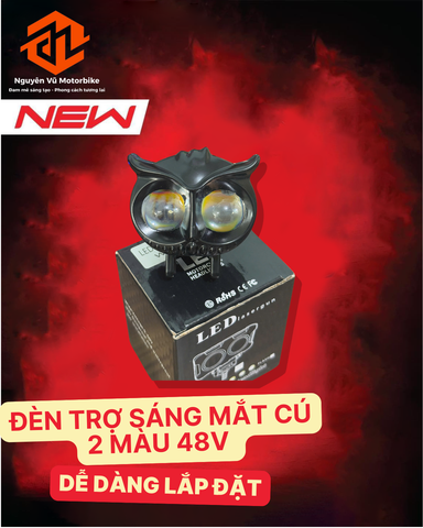 Đèn trợ sáng mắt cú 2 màu 48v sáng trắng vàng có passing C3