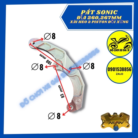 Pát trước Sonic đĩa 260/267mm xài heo Nissin, Adelin, Fando 2 piston đối xứng