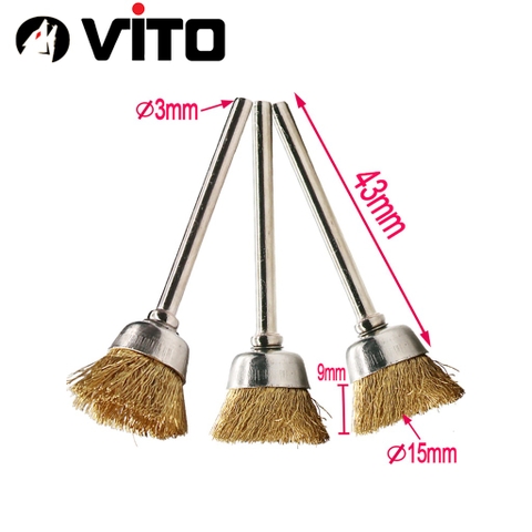 Chổi Đánh Gỉ Sét Mini Cán 3mm Sợi Đồng VITO Gắn Cho Máy Khoan, Máy Mài