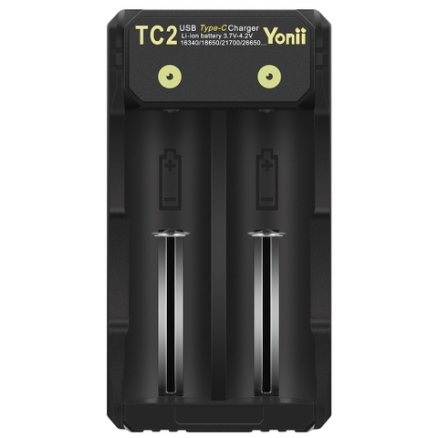 Sạc Đôi 2 Khe Yonii TC2 Sạc Pin Li-ion 3.7V 18650/21700/26650 Đầu Vào USB Type C