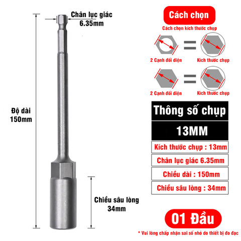 Khẩu Chụp Bulong Sâu Lòng Dài 150mm Bắn Vít VITO Chân Lục Giác Các Kích Cỡ