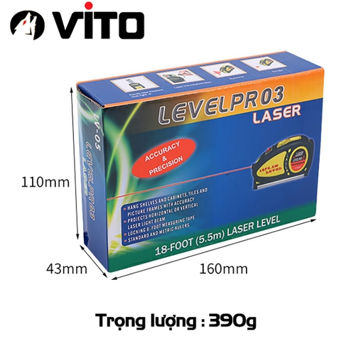 Thước Thủy Livo Laser Đa Năng VITO Cân Mực Laser Có Thước Rút 5.5M Bỏ Túi