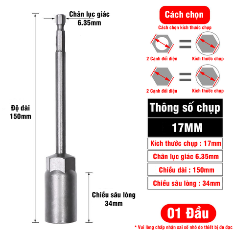 Khẩu Chụp Bulong Sâu Lòng Dài 150mm Bắn Vít VITO Chân Lục Giác Các Kích Cỡ