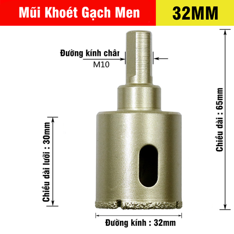 Mũi Khoan Khoét Lỗ Sứ, Gạch Men, Đá Hoa Cương, Gạch Nung, Kính Phủ Titanium Cao Cấp Kích Thước 6-60mm VITO