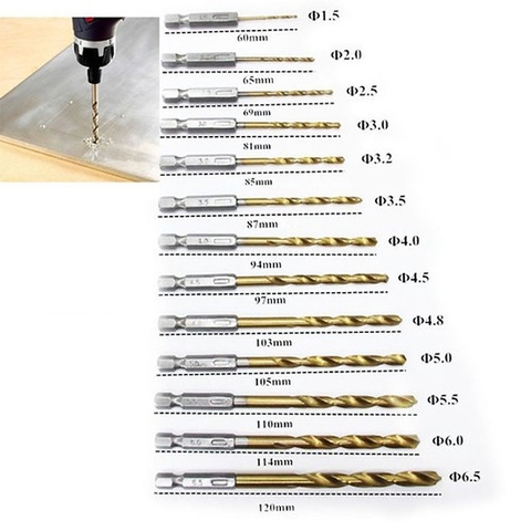 Bộ 13 Mũi Khoan Chất Liệu Thép Gió HSS Bọc Titanium VITO Chuôi Lục Giác Khoan Gỗ, Nhựa