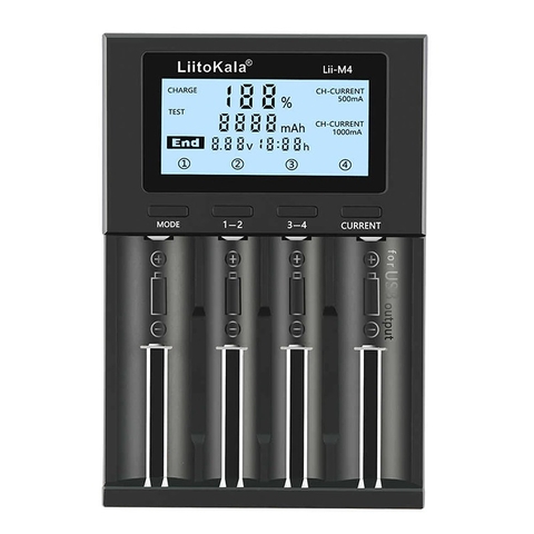 Bộ Sạc Pin Liitokala Lii-M4 Đa Năng Test Dung Lượng Nguồn Vào 5V USB
