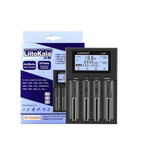 Bộ Sạc Pin Liitokala Lii-M4 Đa Năng Test Dung Lượng Nguồn Vào 5V USB