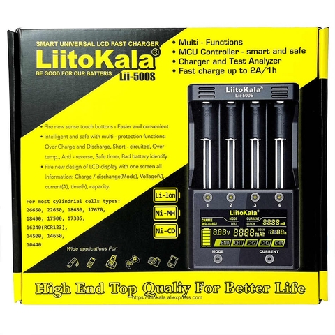 Bộ Sạc LiitoKala Lii-500s Bản 2019 Sạc Nhanh 2000mA, Màn Hình LCD, Điều Khiển Cảm Ứng