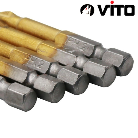 Bộ Mũi Vít PH2 Thép S2 VITO Mạ Titanium Chống Trượt Chuyên Dụng