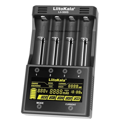 Bộ Sạc LiitoKala Lii-500s Bản 2019 Sạc Nhanh 2000mA, Màn Hình LCD, Điều Khiển Cảm Ứng