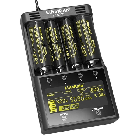 Bộ Sạc LiitoKala Lii-500s Bản 2019 Sạc Nhanh 2000mA, Màn Hình LCD, Điều Khiển Cảm Ứng