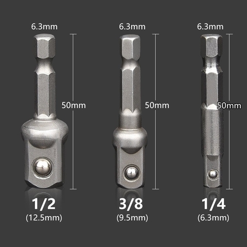 Bộ 3 Đầu Chuyển Sang Khẩu Bulong 1/4" 3/8" 1/2" VITO Gắn Cho Máy Khoan, Máy Bắn Vít